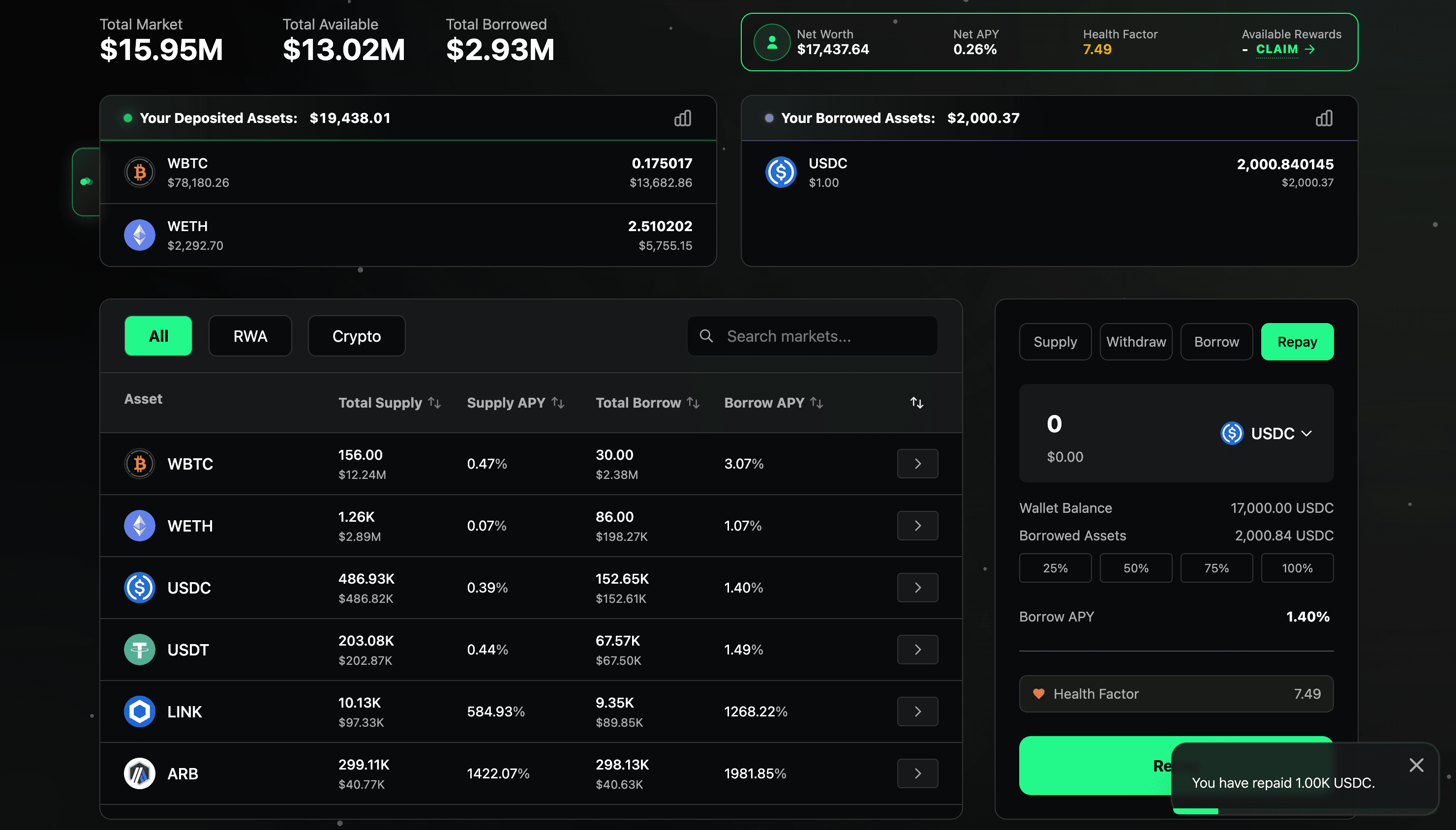 Repay Confirmation and Success